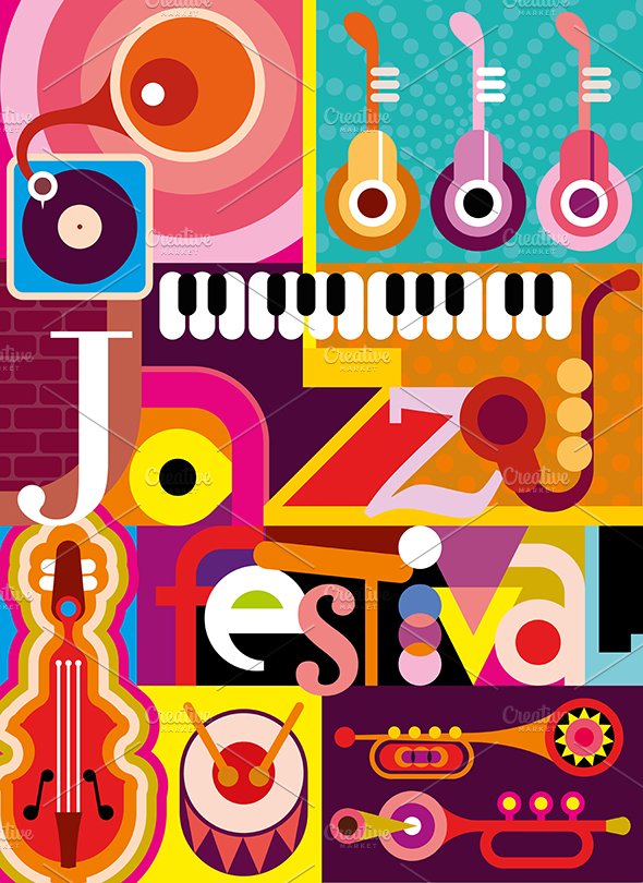 Jazz Festival vector poster design preview image.