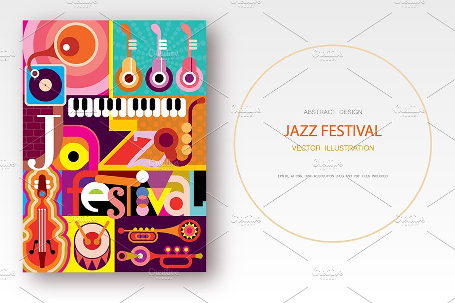 Jazz Festival vector poster design cover image.