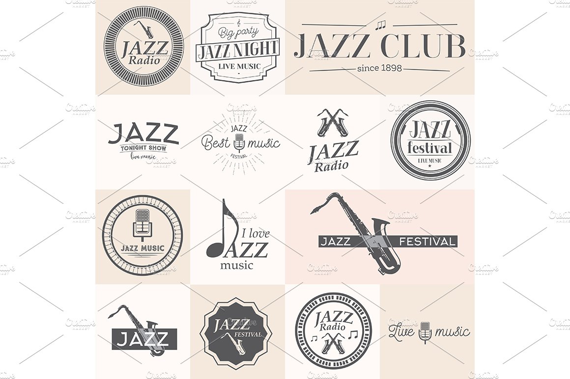 Jazz music stamps and labels cover image.