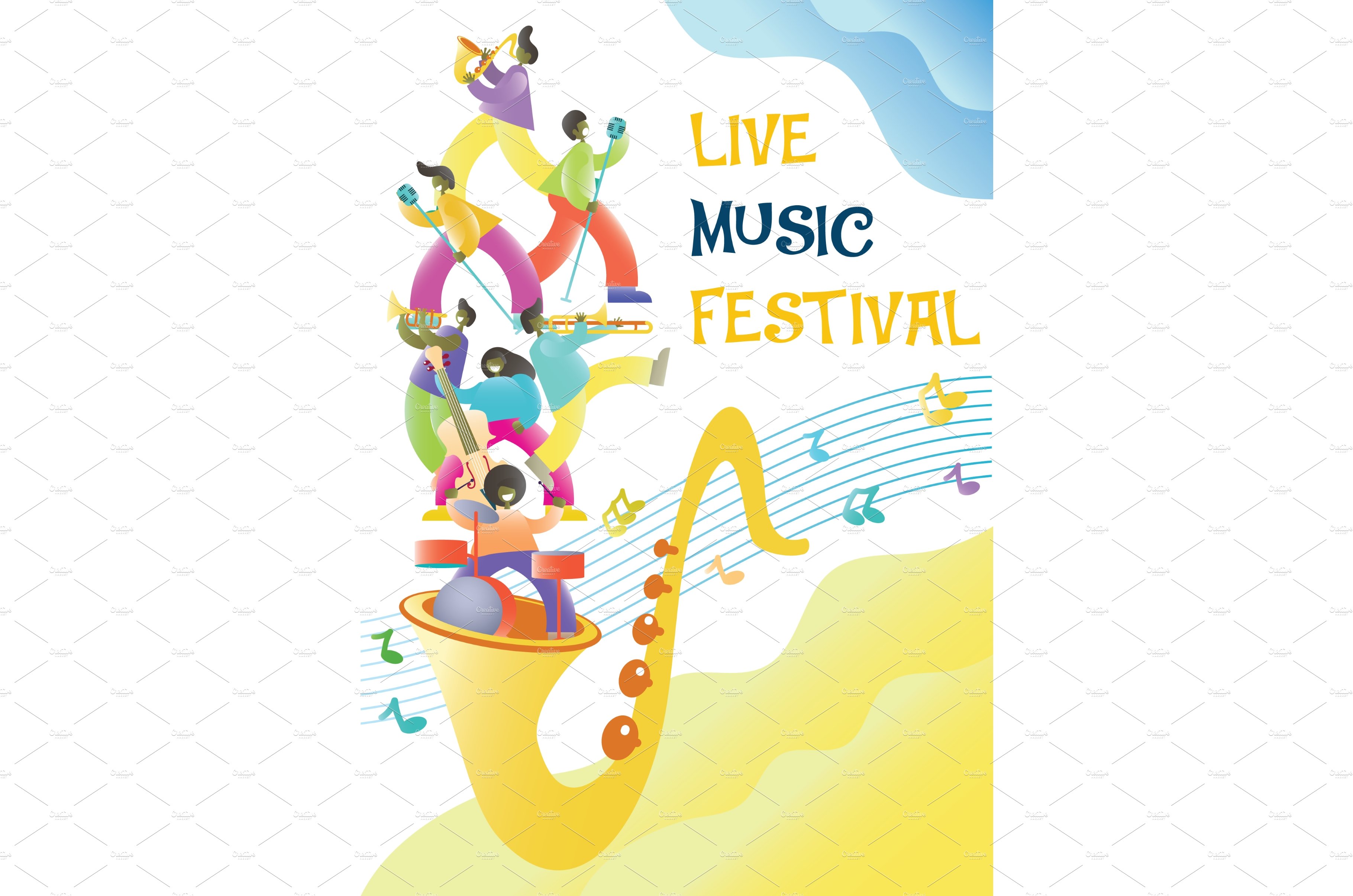 Live music festival vector poster cover image.