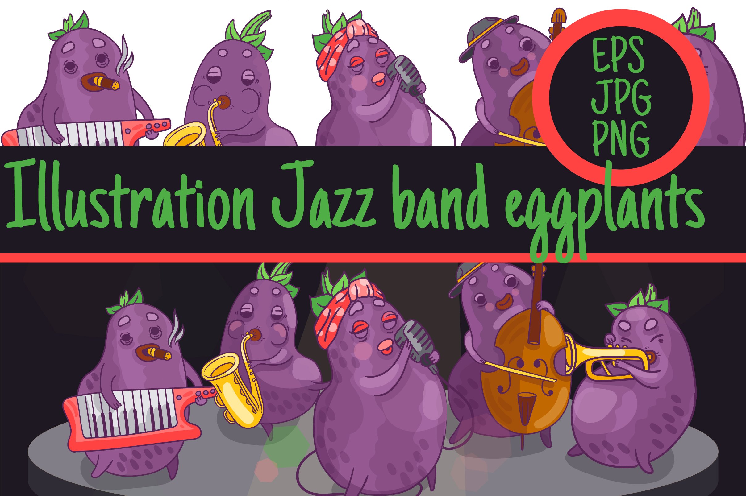 1 illustration jazz band Eggplant cover image.