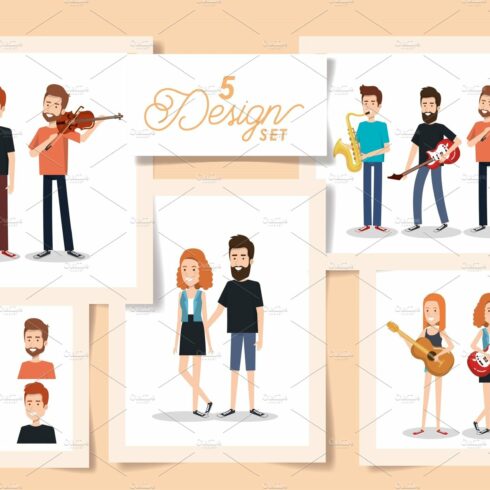 five designs of young people with cover image.