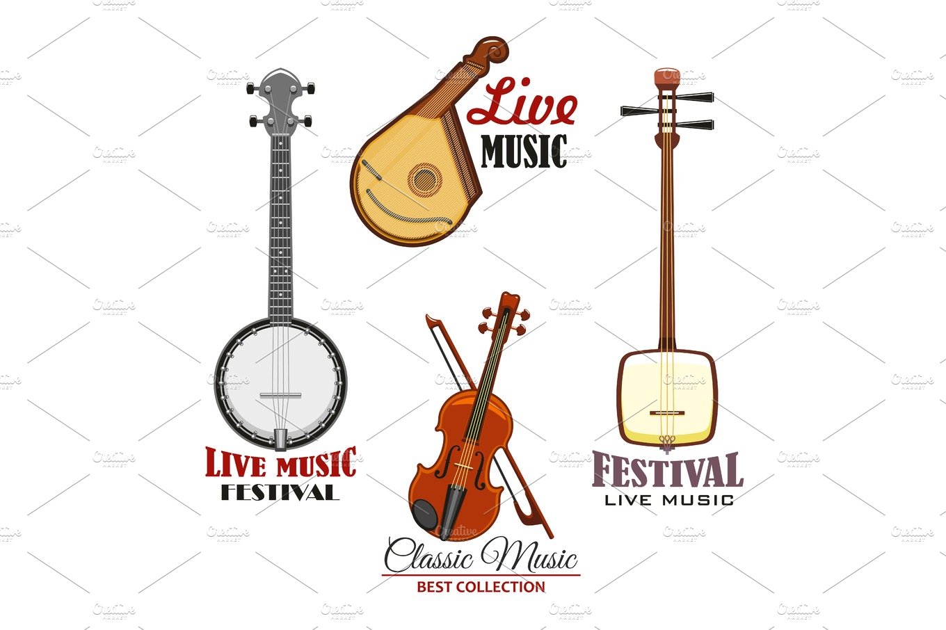 Musical instrument icon for music concert design cover image.