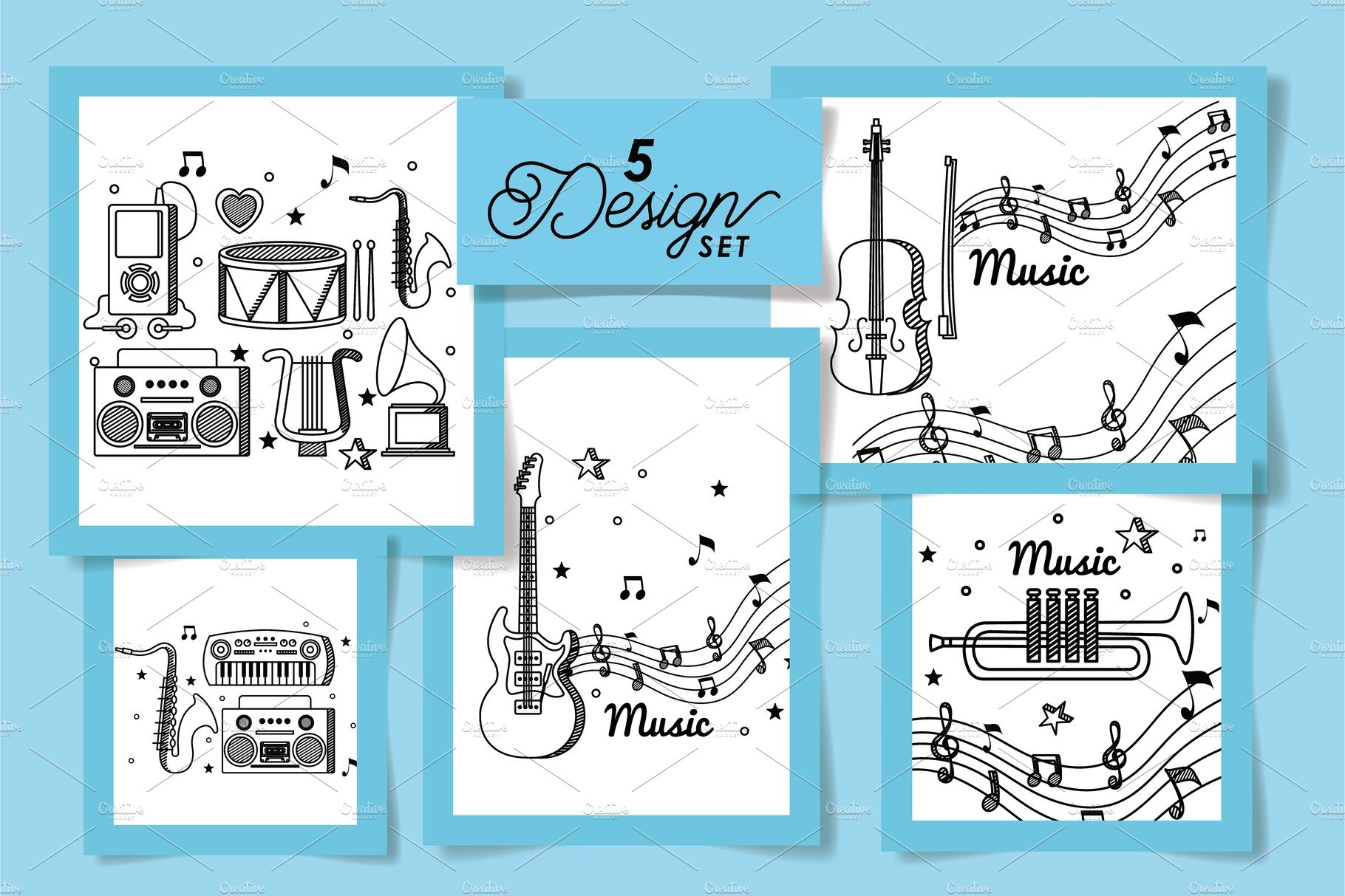 set five designs of music cover image.