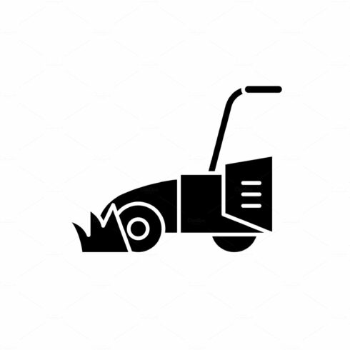 Lawn mower black icon, vector sign cover image.