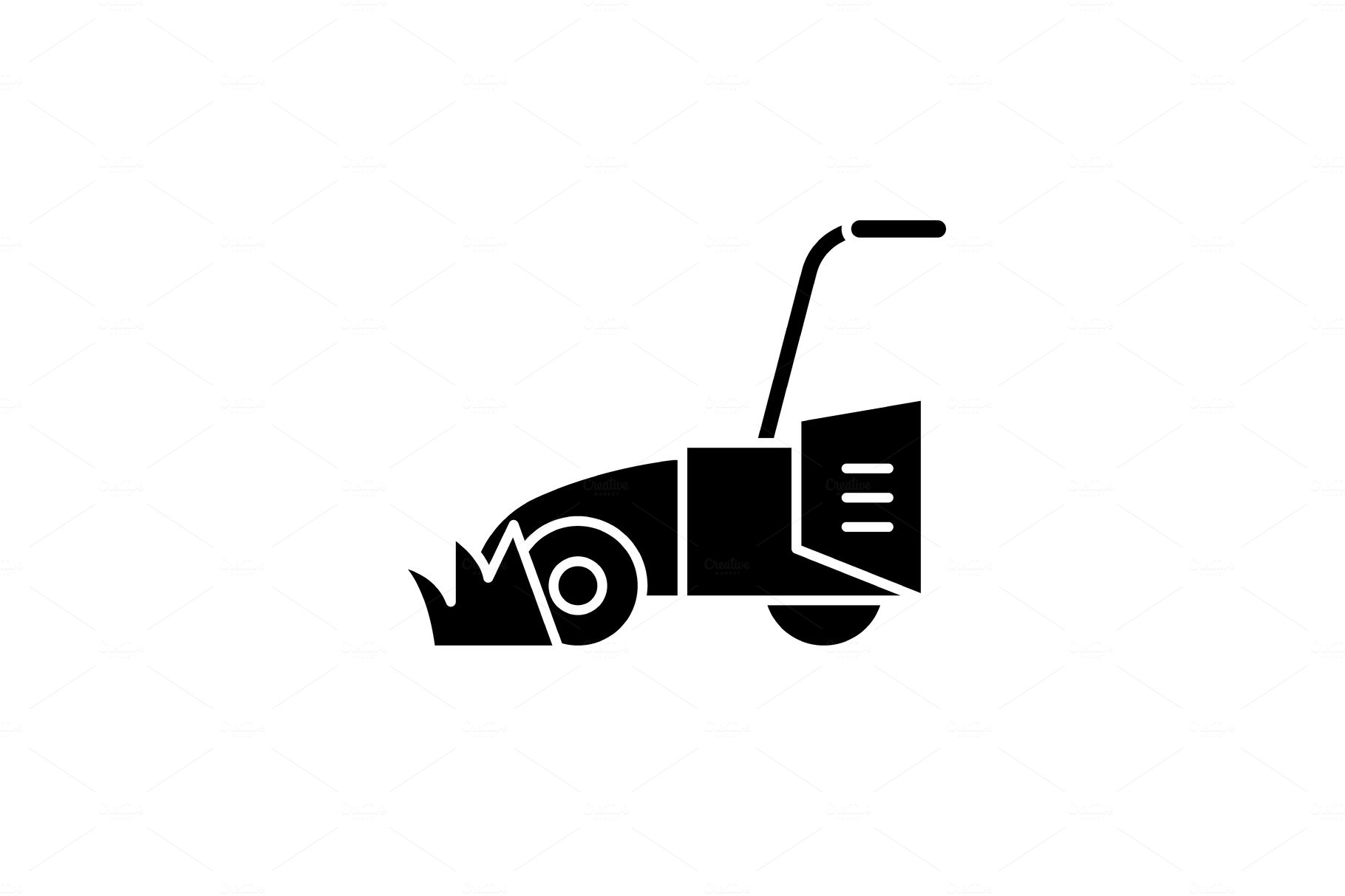 Lawn mower black icon, vector sign cover image.