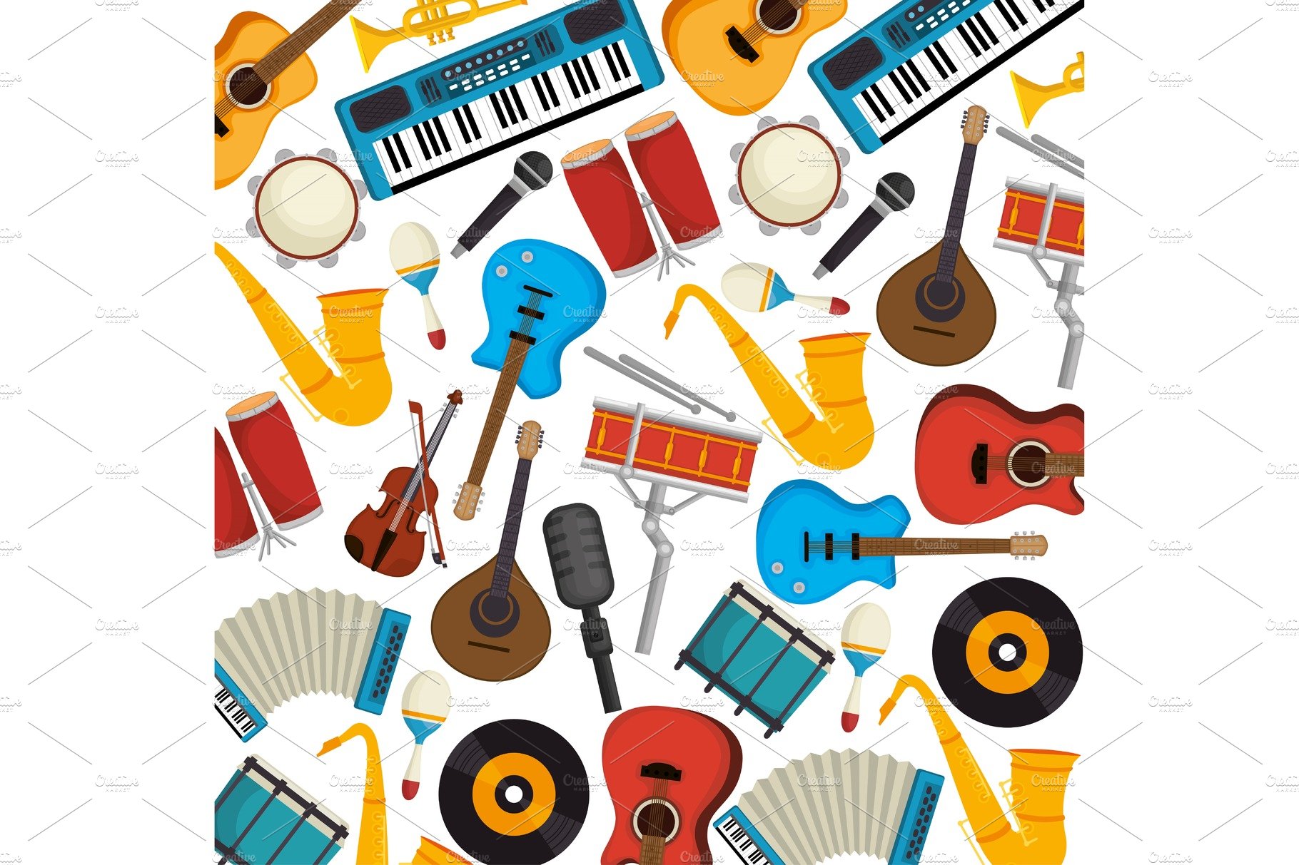 set musical instruments icons cover image.