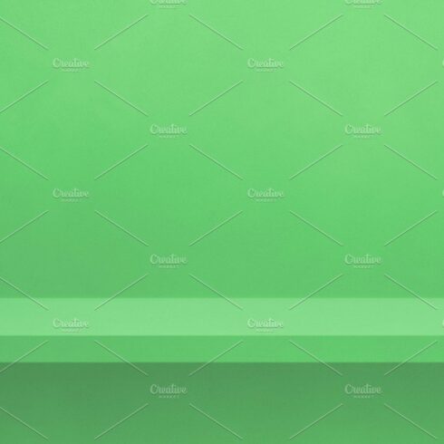 Empty shelf on a green wall. Background template. Horizontal ban cover image.
