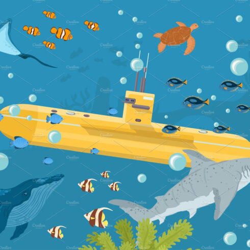 Yellow submarine undersea boat with cover image.