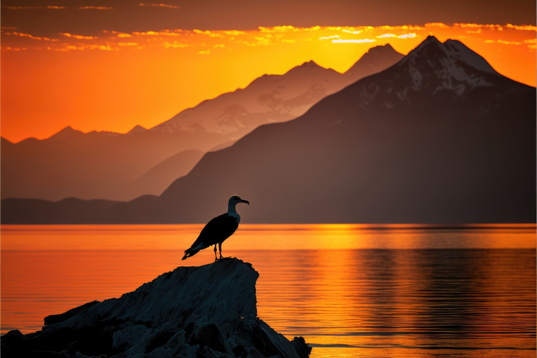 Backlit with a seagull in the foreground and a amazing golden su cover image.