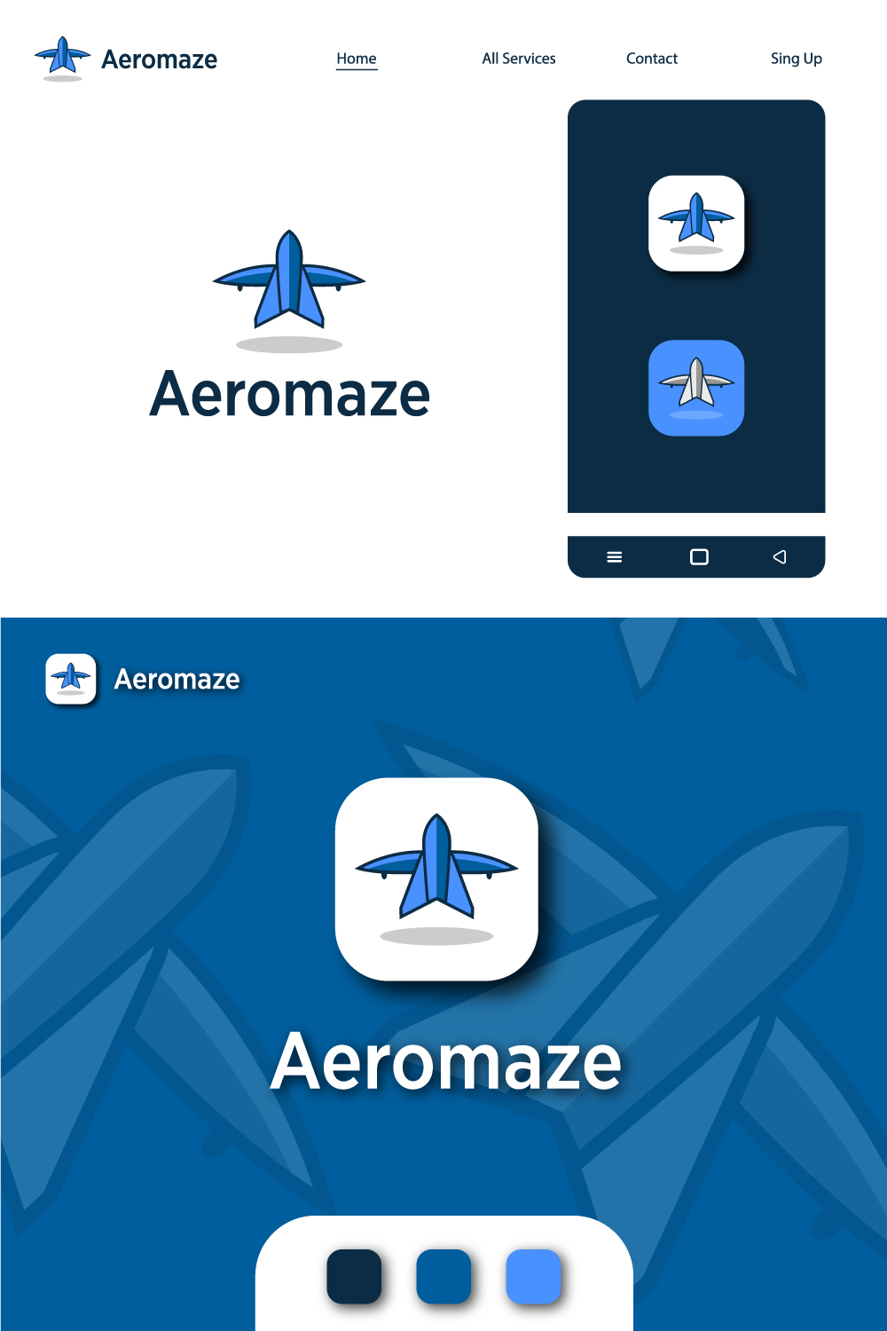 Aeromaze Logo design, creative, minimal, colorful pinterest preview image.