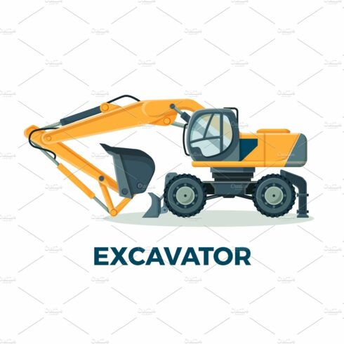 Powerful modern excavator with big ladle for building cover image.