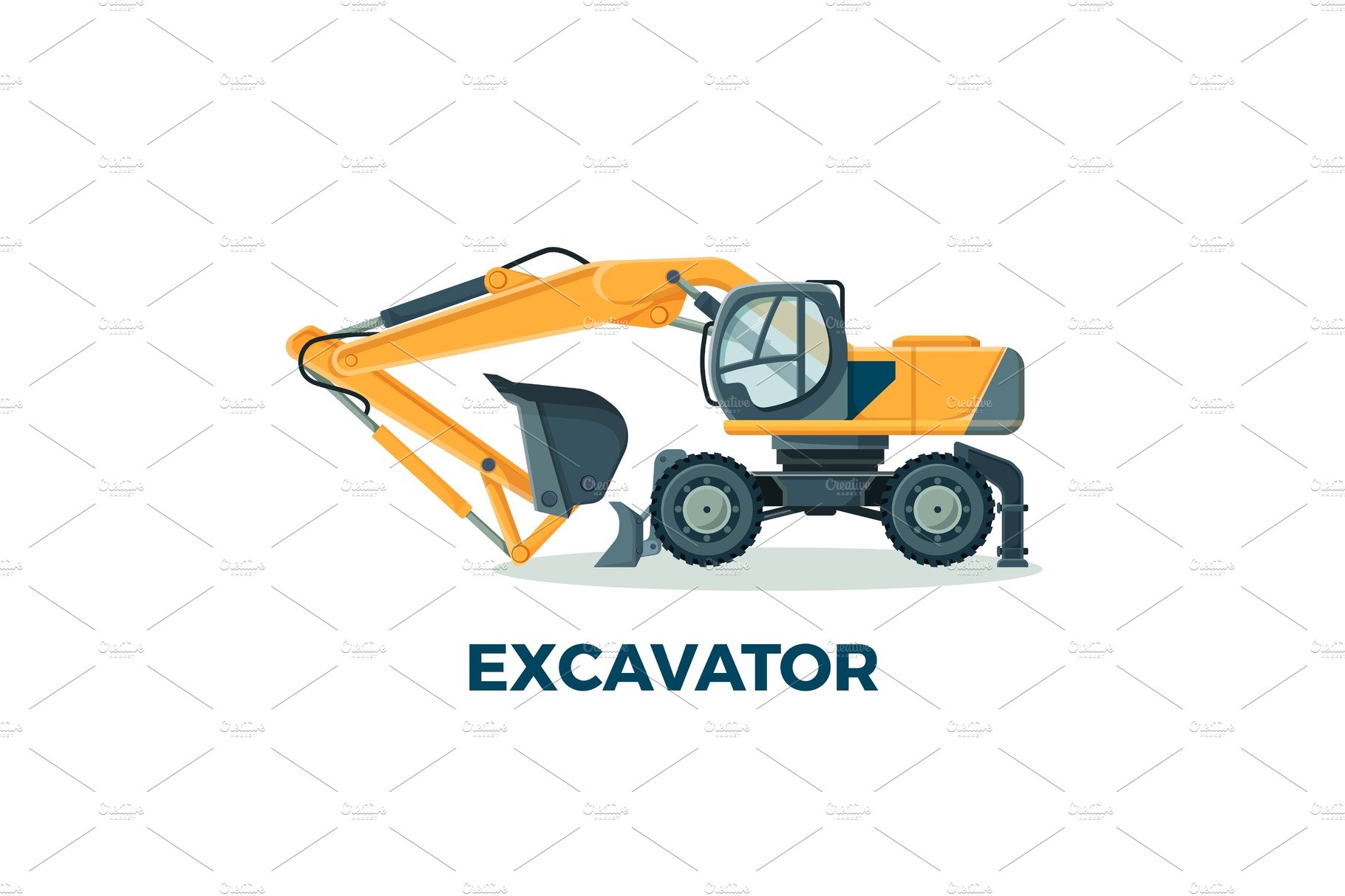 Powerful modern excavator with big ladle for building cover image.