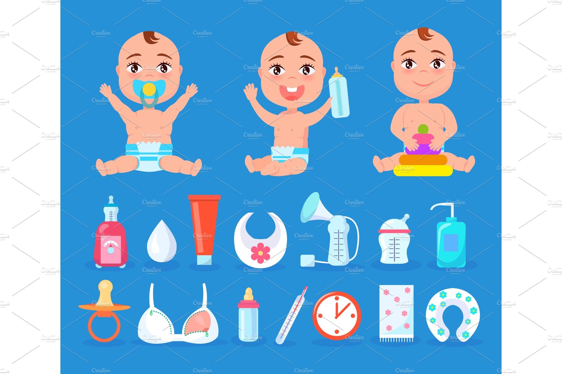 Baby and Items for Care Set Vector Illustration cover image.