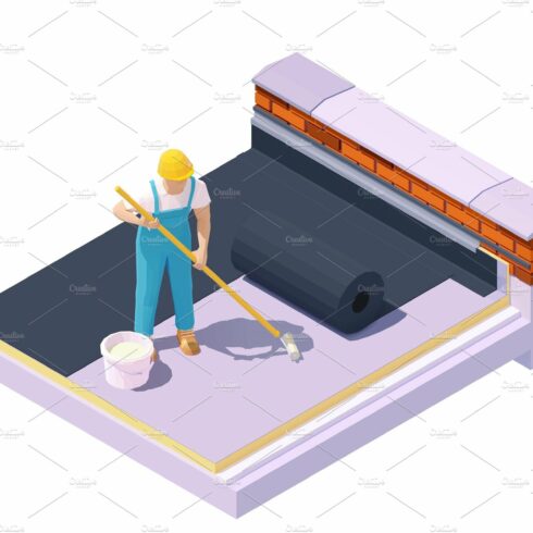 Worker at flat roof insulation cover image.