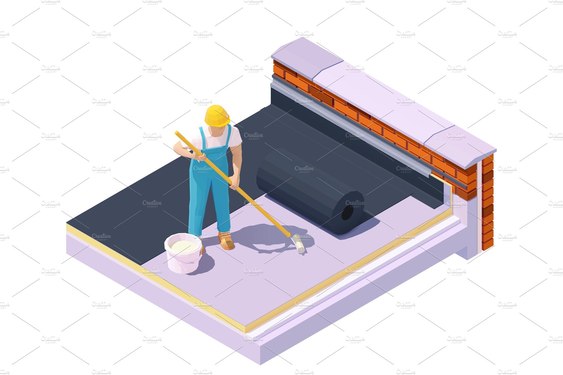 Worker at flat roof insulation cover image.