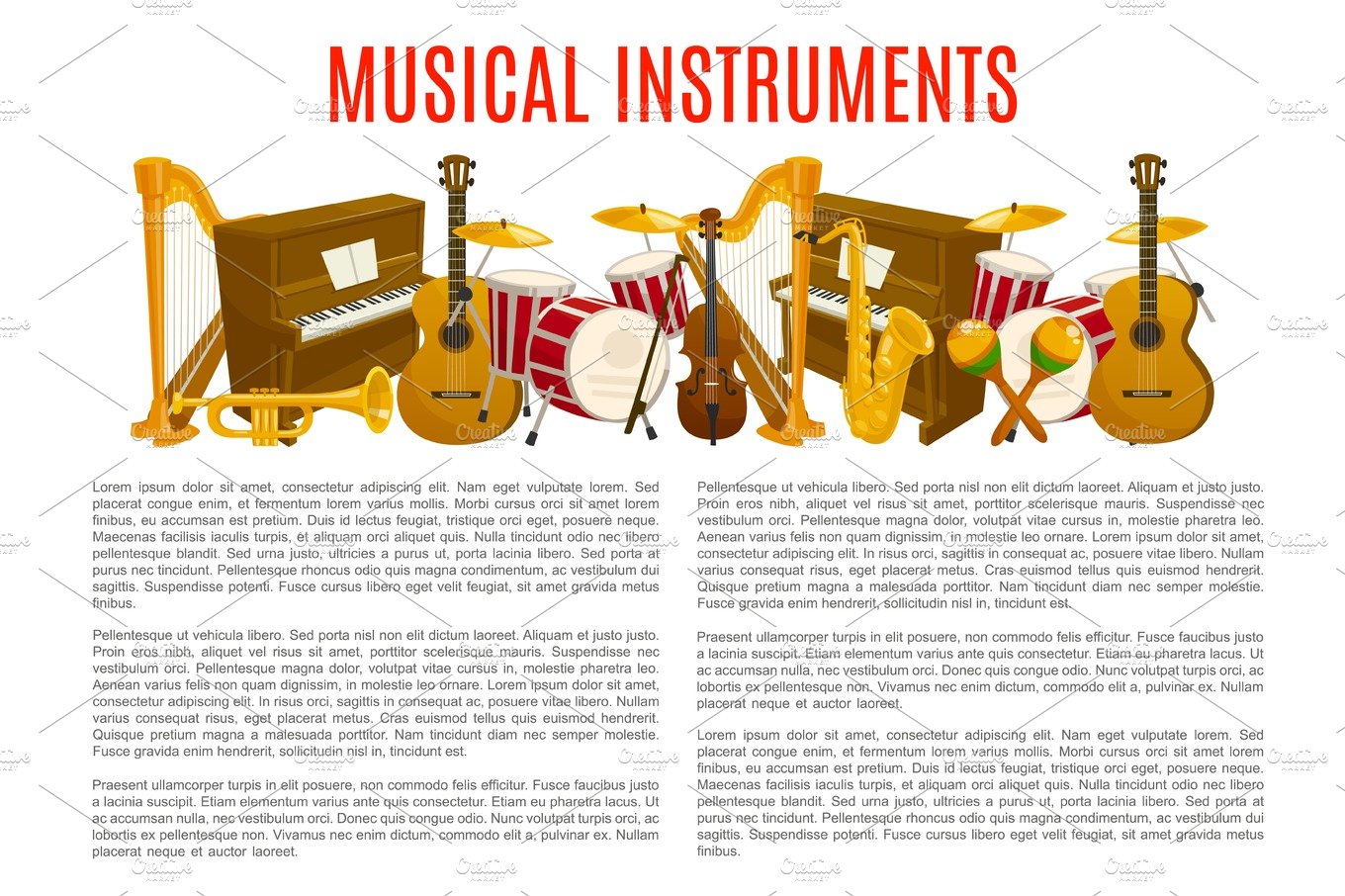 Musical instrument poster template, music design cover image.