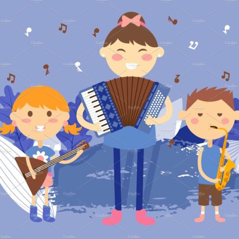 Children playing musical instruments cover image.