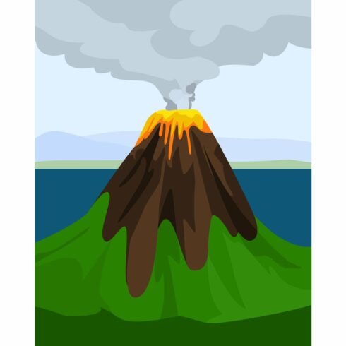 Volcano concept banner, flat style cover image.