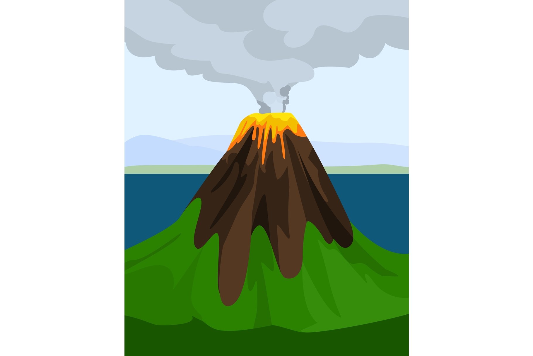 Volcano concept banner, flat style cover image.