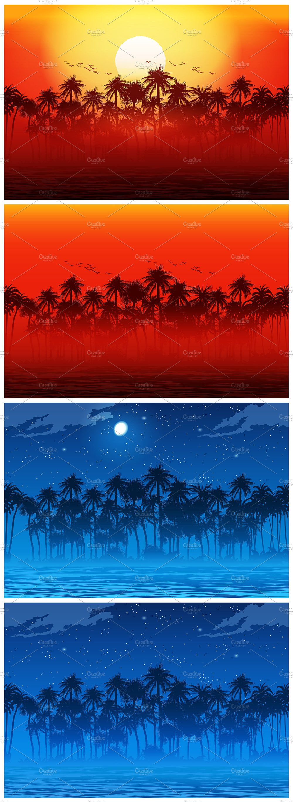 Jungle at sunset and at night Set cover image.