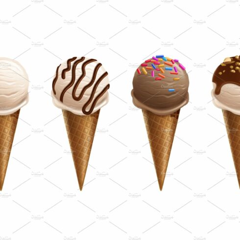 Ice cream scoops in wafer cone cover image.