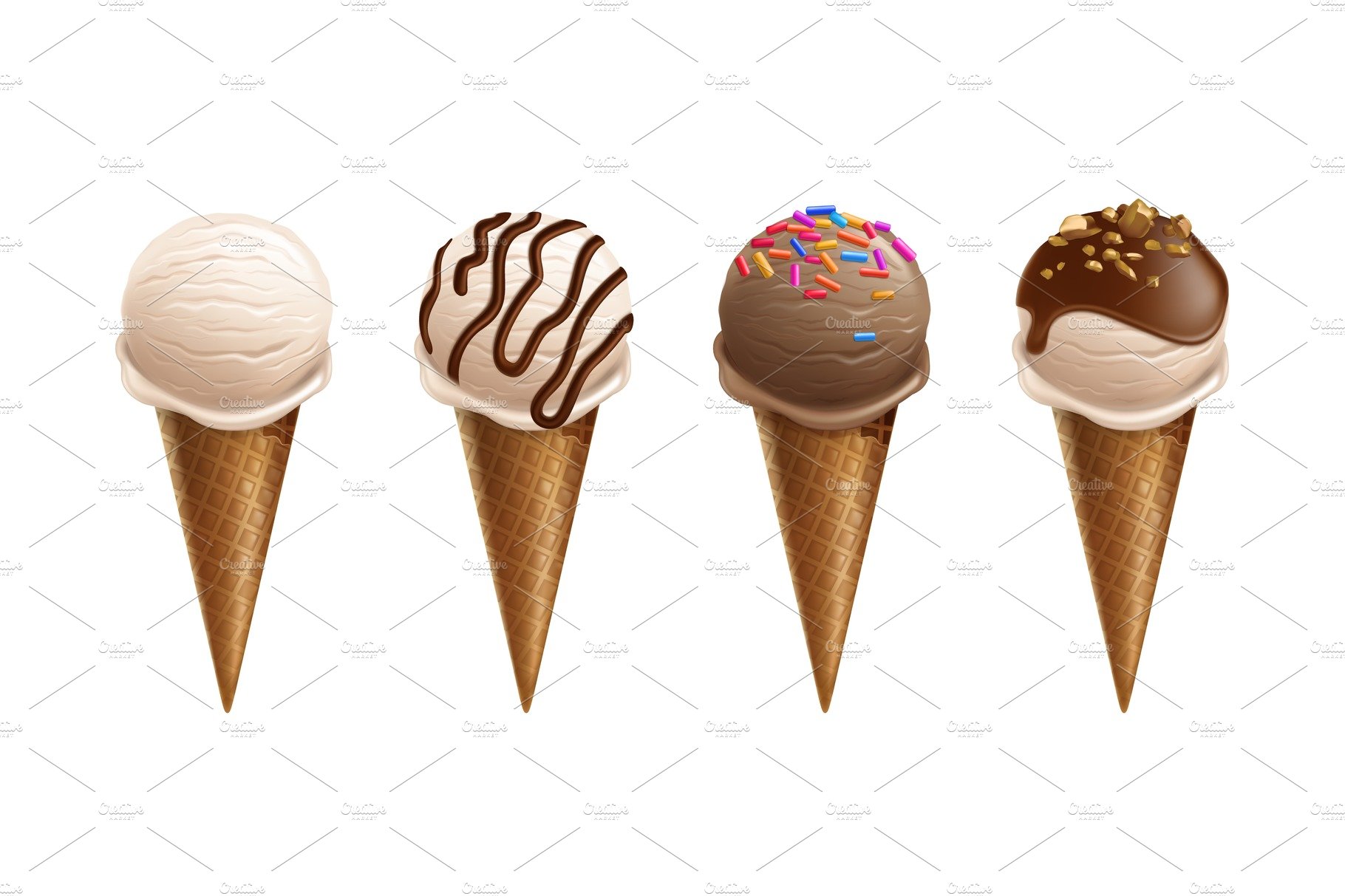 Ice cream scoops in wafer cone cover image.