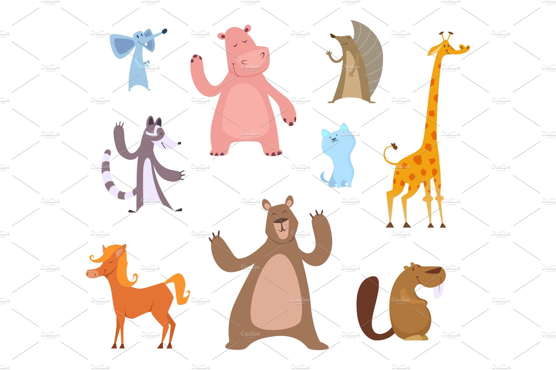 Vector cartoon illustrations of funny animals cover image.