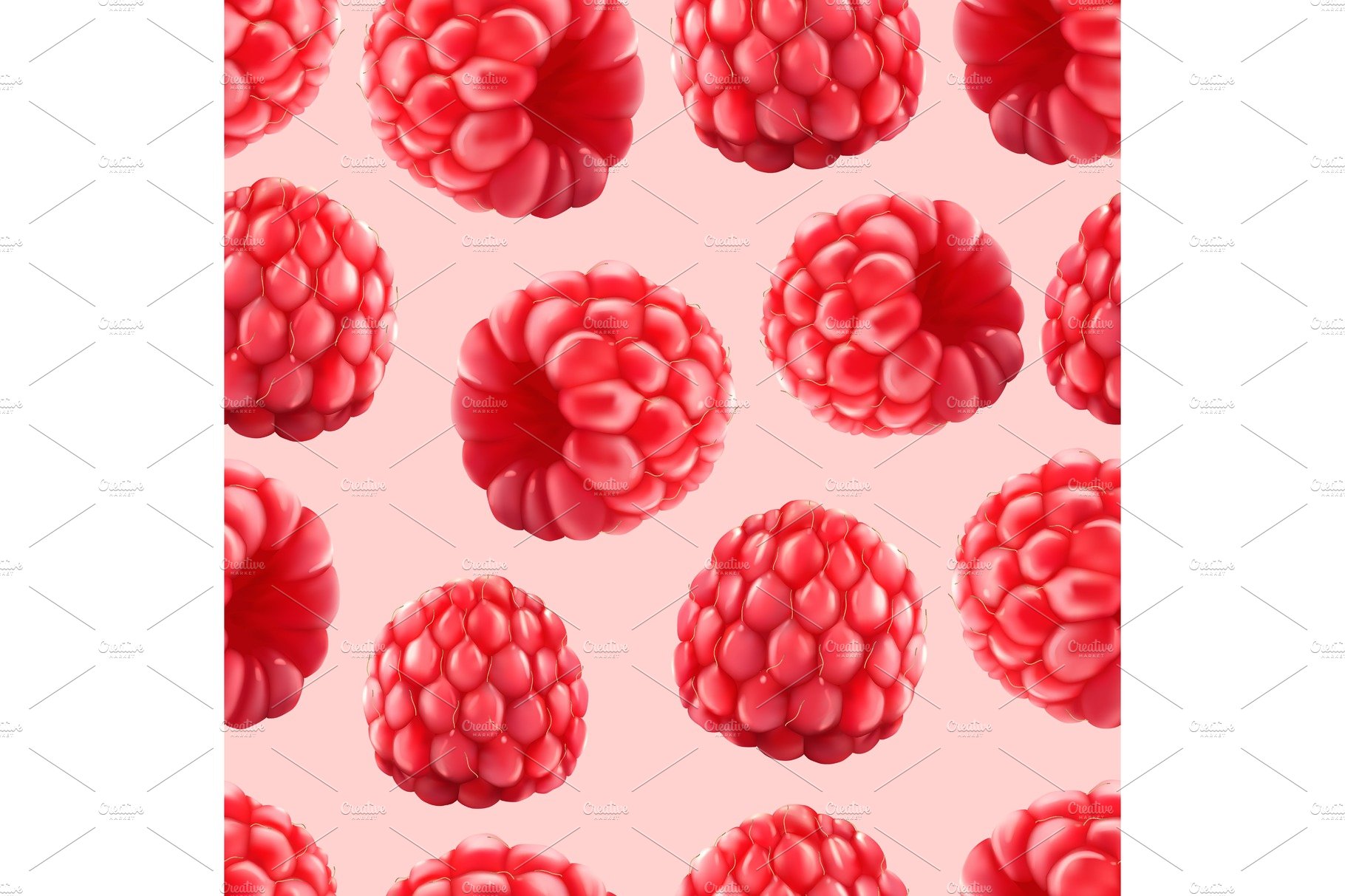 Raspberries seamless pattern. 3d cover image.