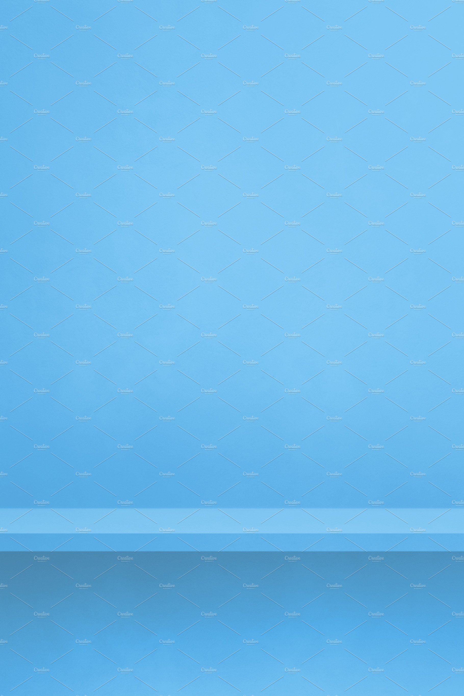 Empty shelf on a blue wall. Background template. Vertical backdr cover image.