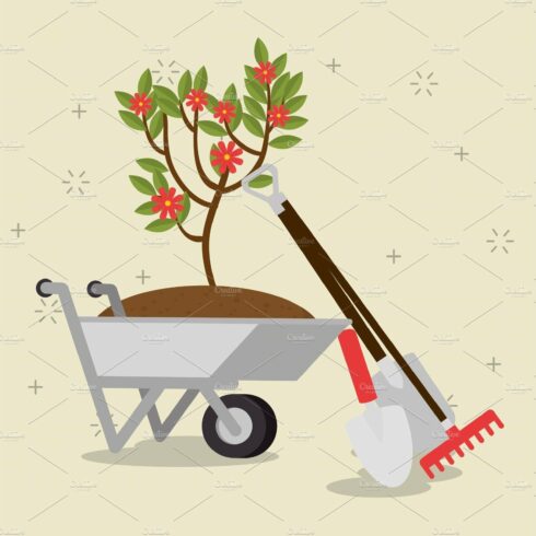 gardening elements and tools design cover image.