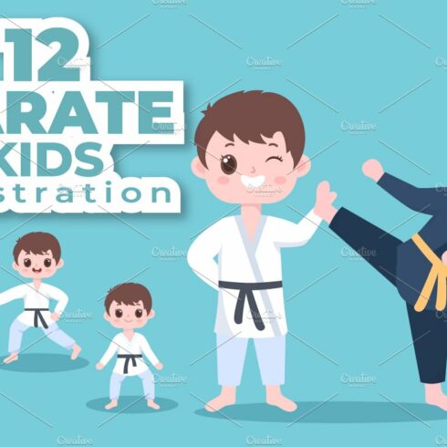 12 Cute Cartoon Karate Kids Design cover image.