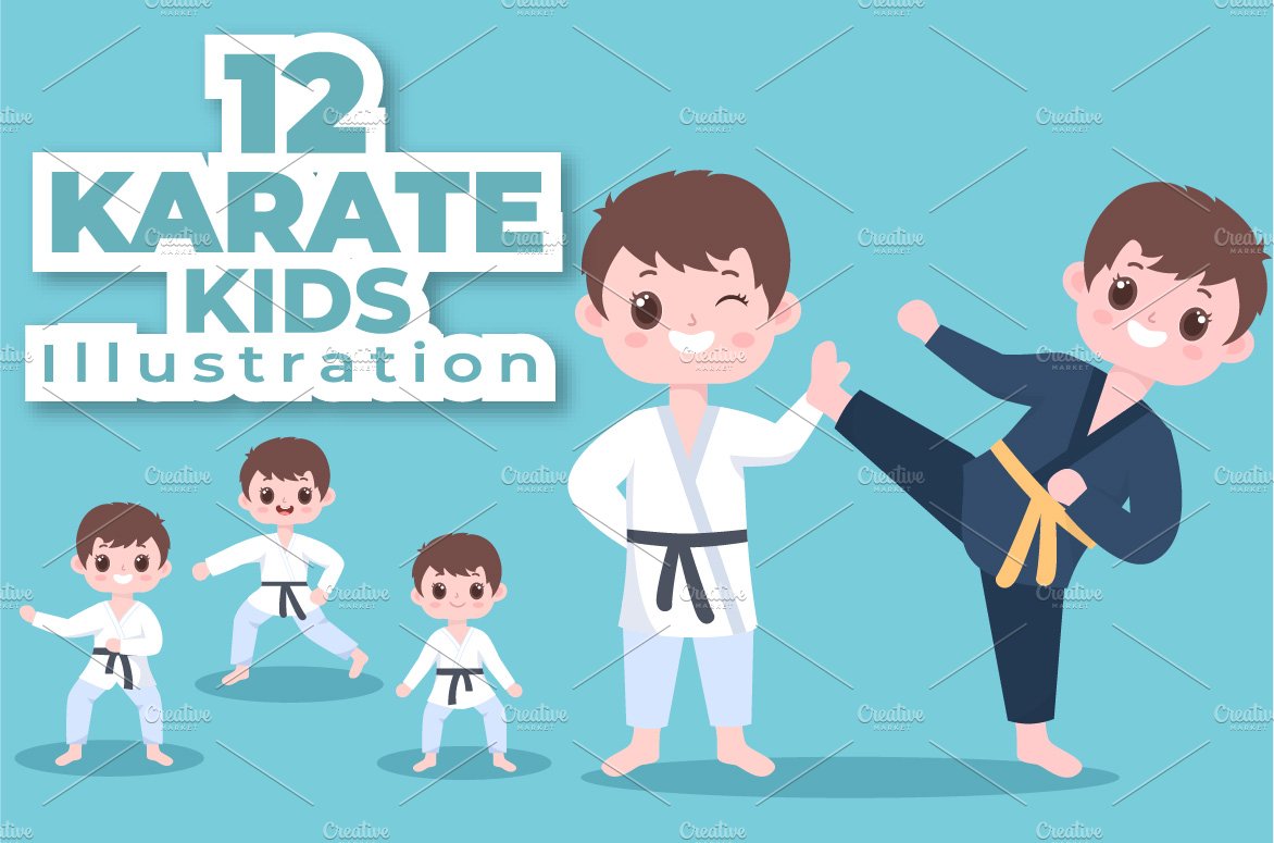 12 Cute Cartoon Karate Kids Design cover image.