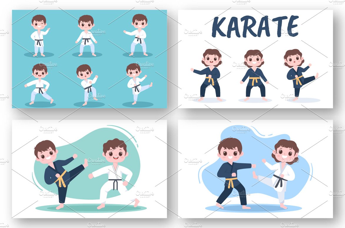 12 Cute Cartoon Karate Kids Design preview image.