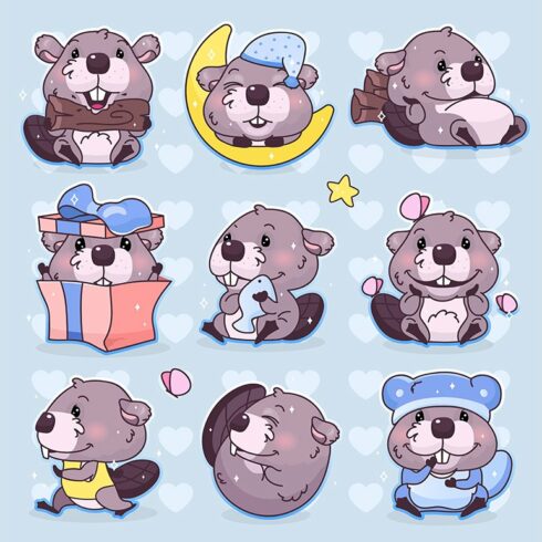 Cute beaver cartoon character set cover image.