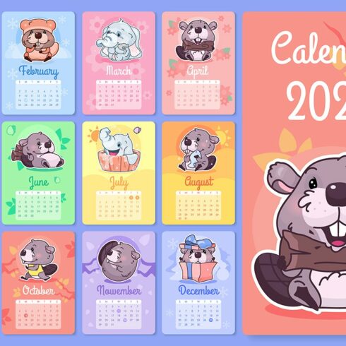 Beaver and elephant 2020 calendar cover image.