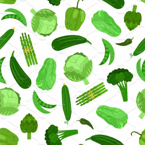 Green vegetables seamless pattern cover image.