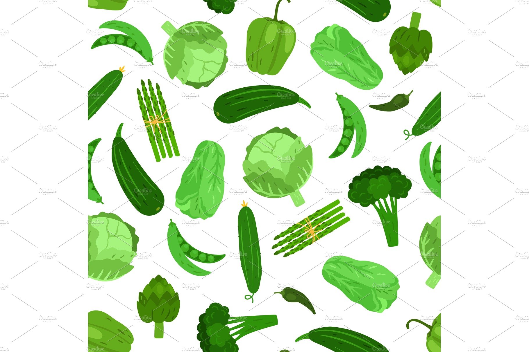 Green vegetables seamless pattern cover image.