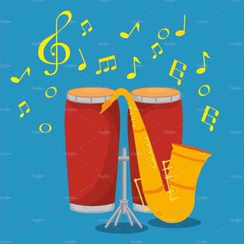 bongos and saxophone musical cover image.