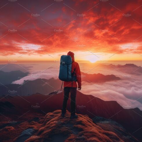 The man atop the red mountain gazed at the setting sun and orang cover image.