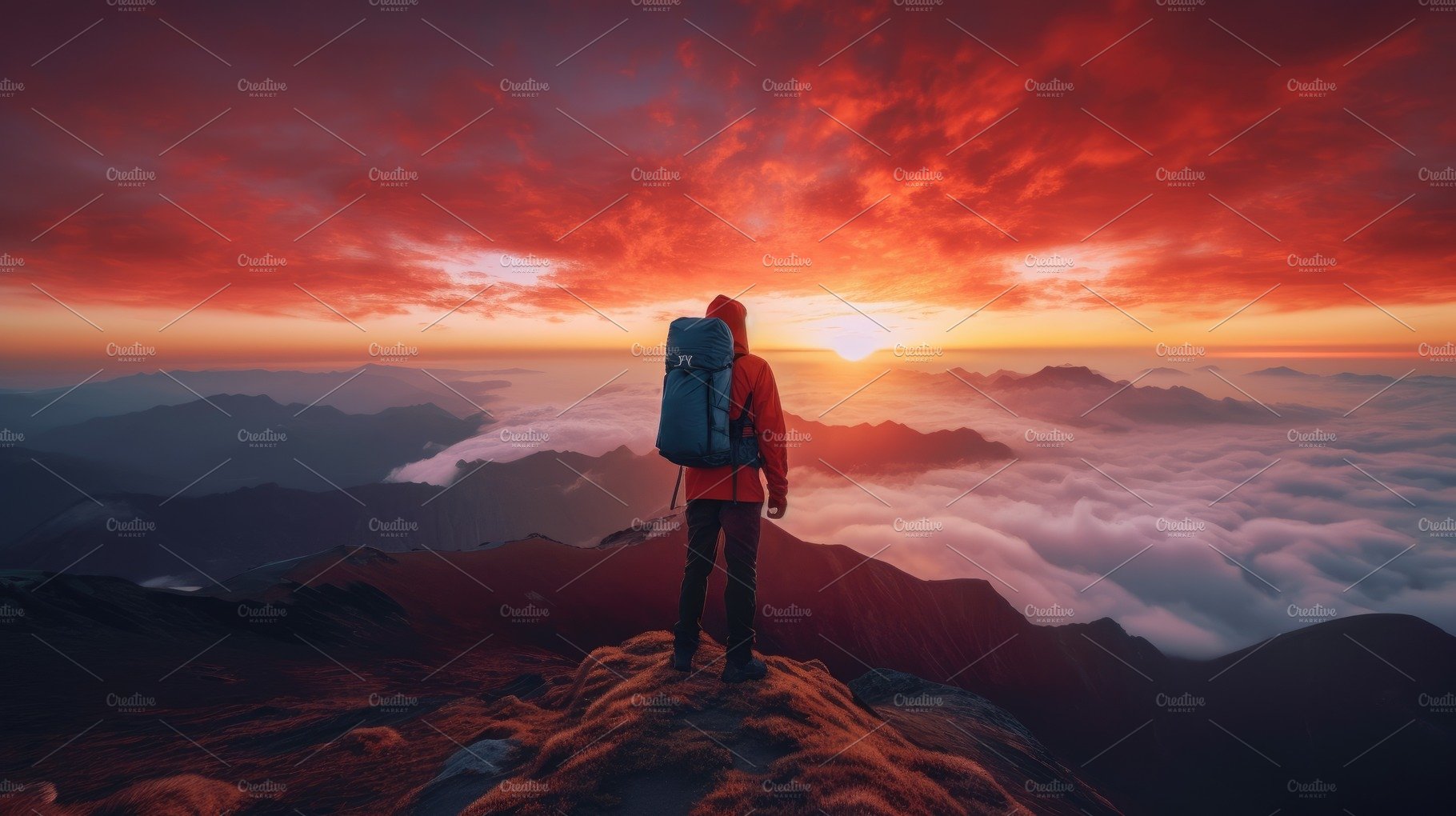 The man atop the red mountain gazed at the setting sun and orang cover image.