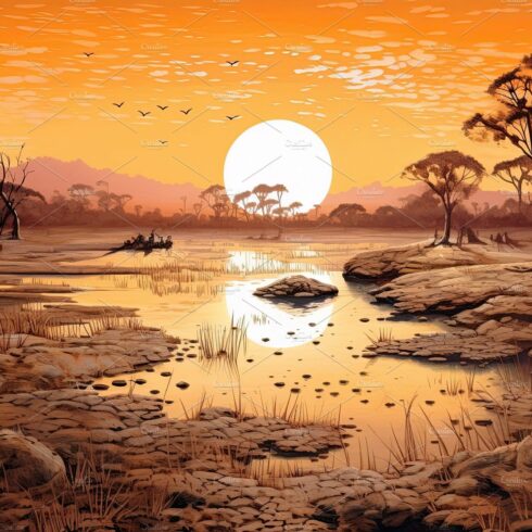 Dry land at sunset, representing drought and lack of water, climate change ... cover image.