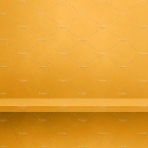 Empty shelf on a yellow gold concrete wall. Background template. cover image.