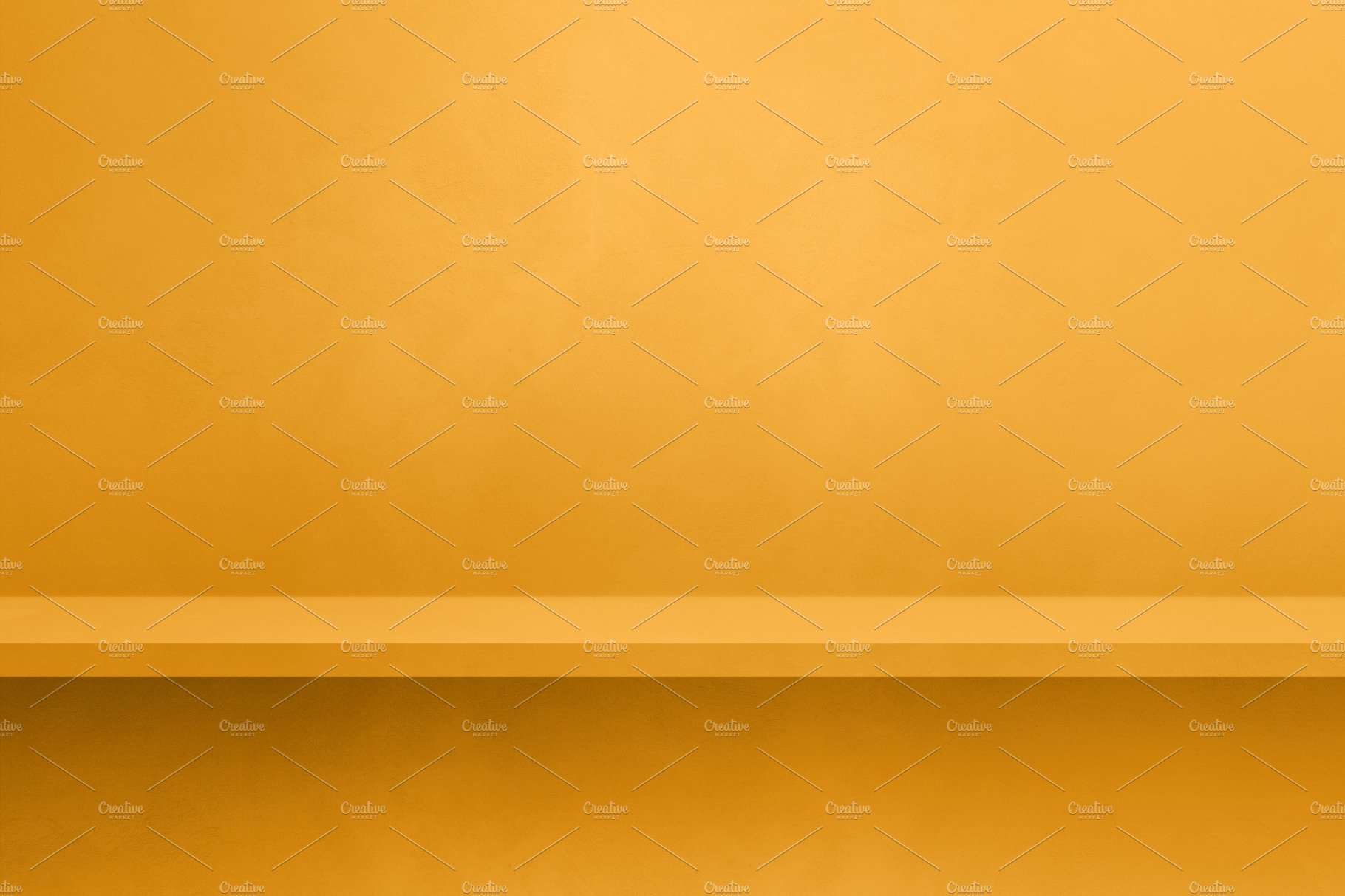 Empty shelf on a yellow gold concrete wall. Background template. cover image.