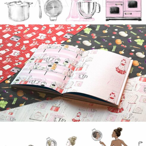 Kitchen Clipart Cooking Girl Clipart cover image.