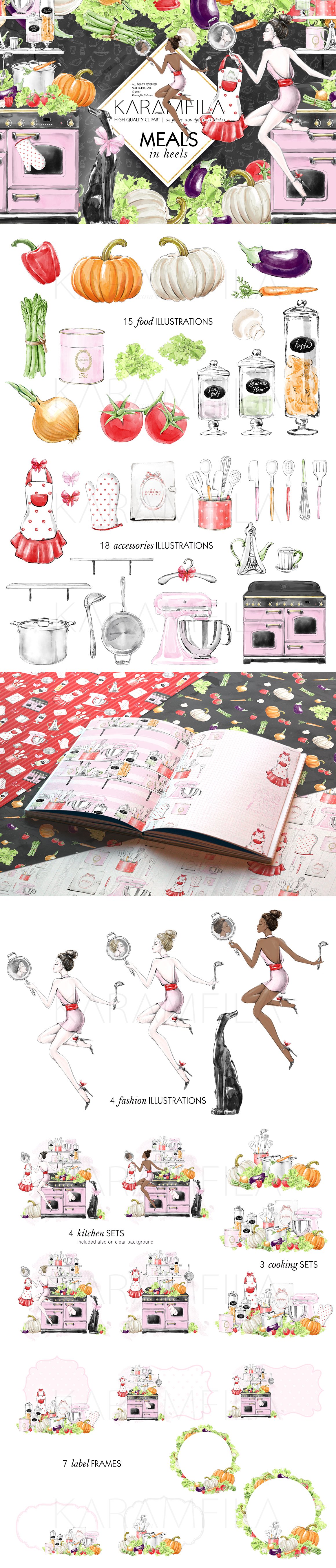 Kitchen Clipart Cooking Girl Clipart cover image.