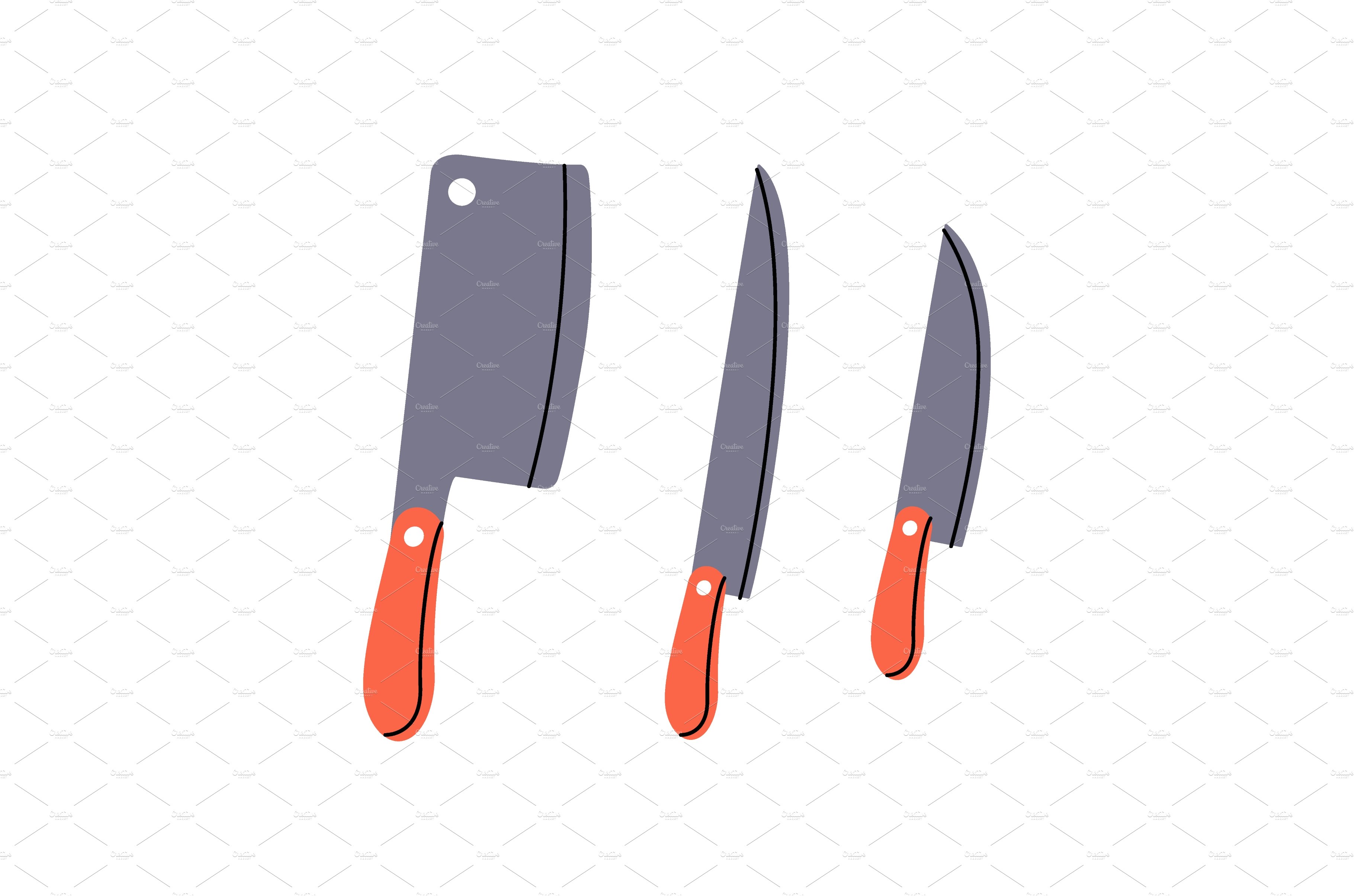 Knife set icon. Kitchen utensils cover image.