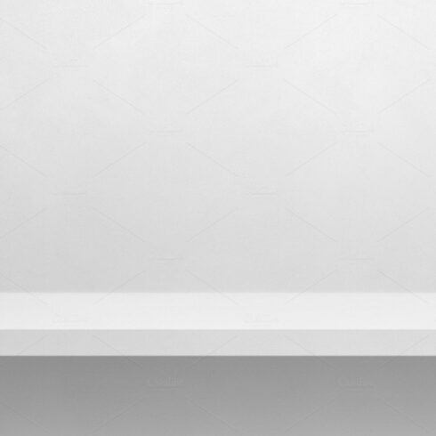 Empty shelf on a white wall. Background template. Horizontal ban cover image.