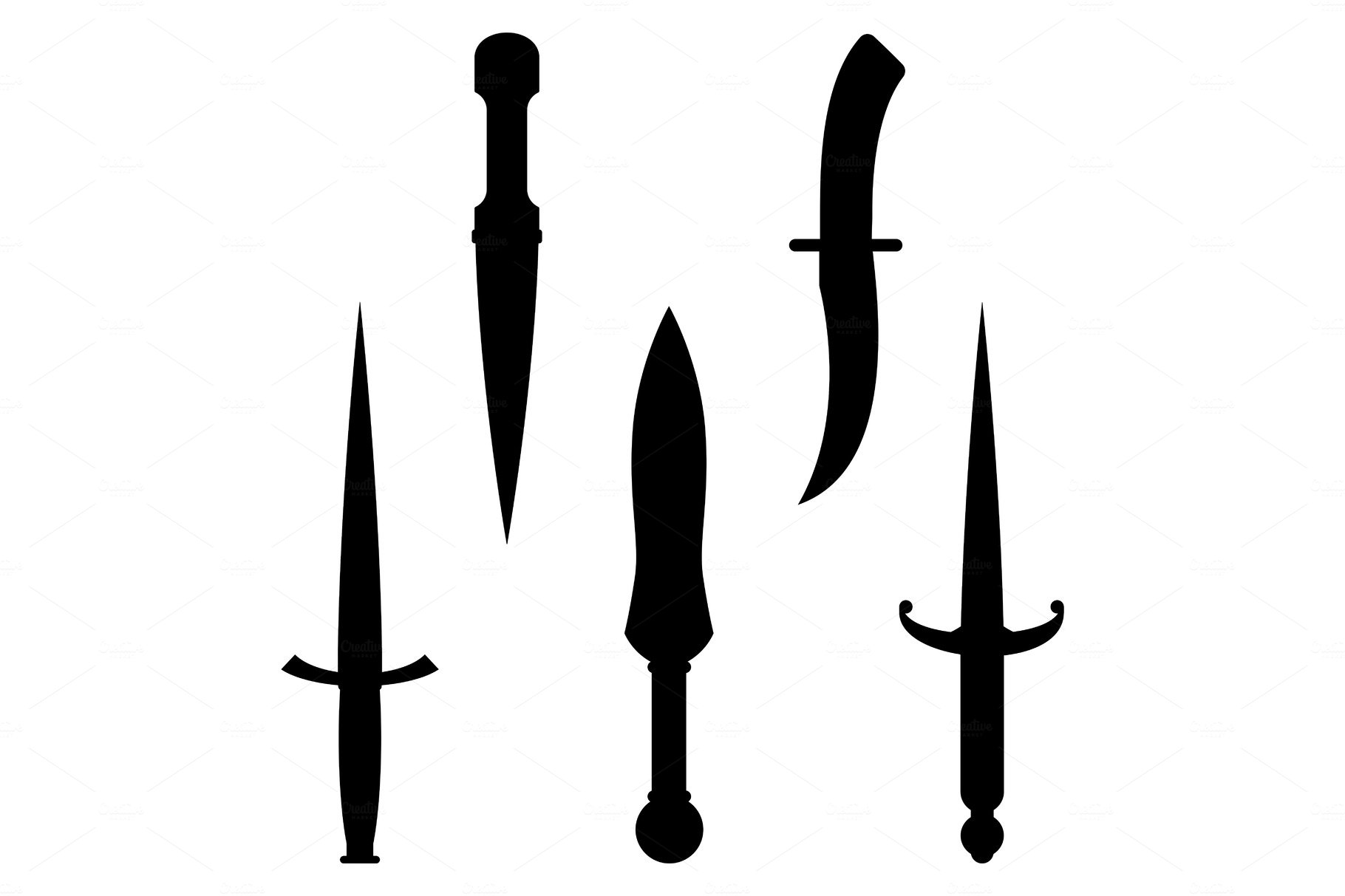 Set of dagger knives black silhouettes with very sharp edges cover image.
