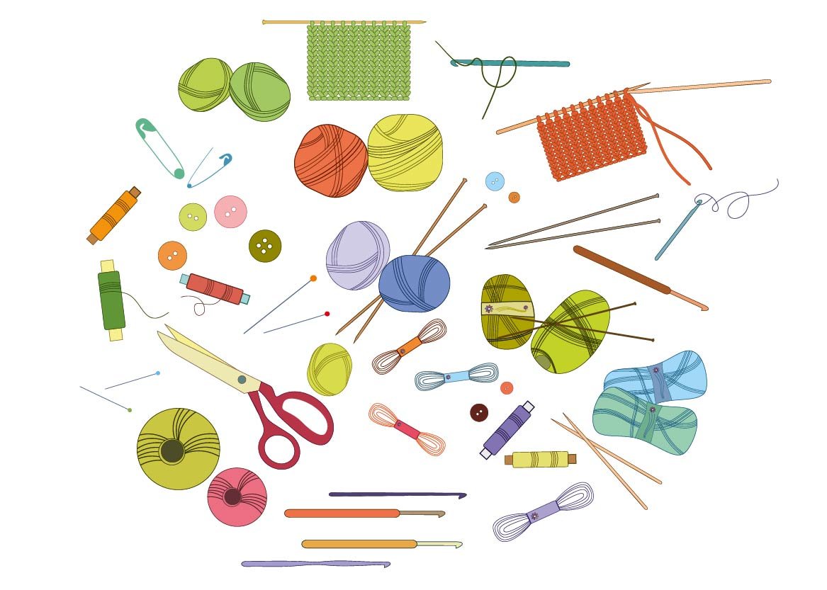 Knitting and crochet vector set cover image.